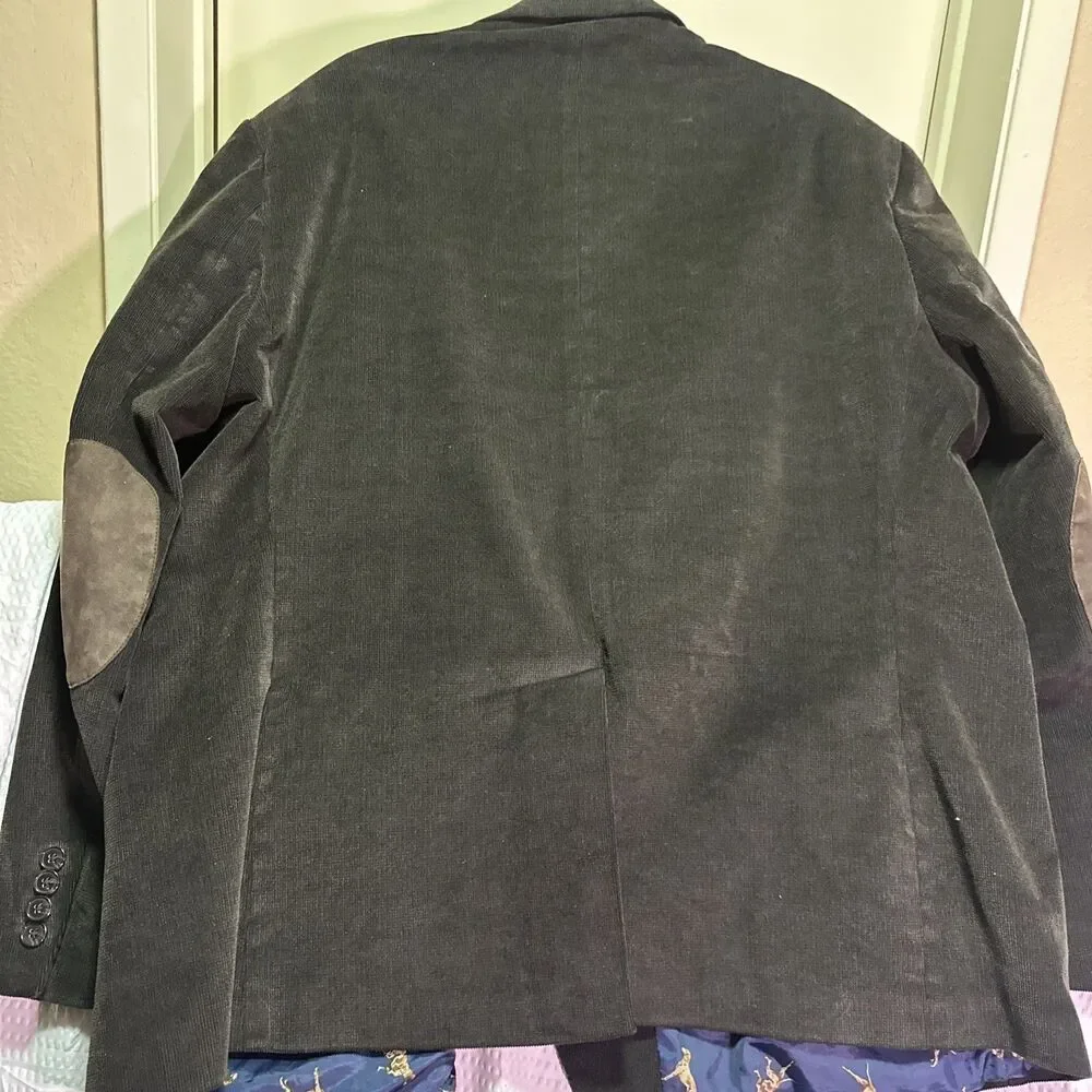Chaps Blazer Mens 52R Gray Corduroy Elbow Patch Dog Lined Classic Preppy Career